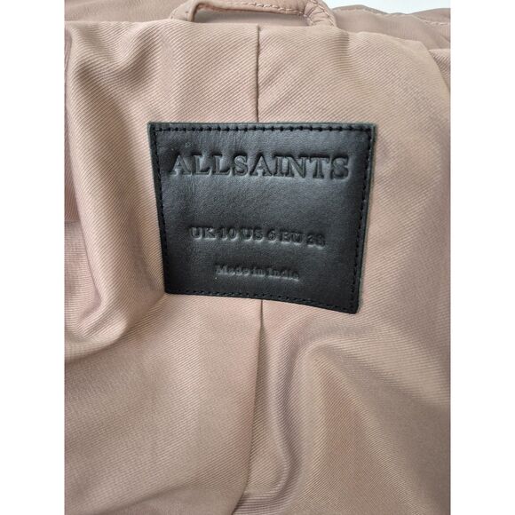 ALLSAINTS Dalby Pale Pink Leather Biker Jacket Women’s Size 6 US All Saints - Picture 5 of 6